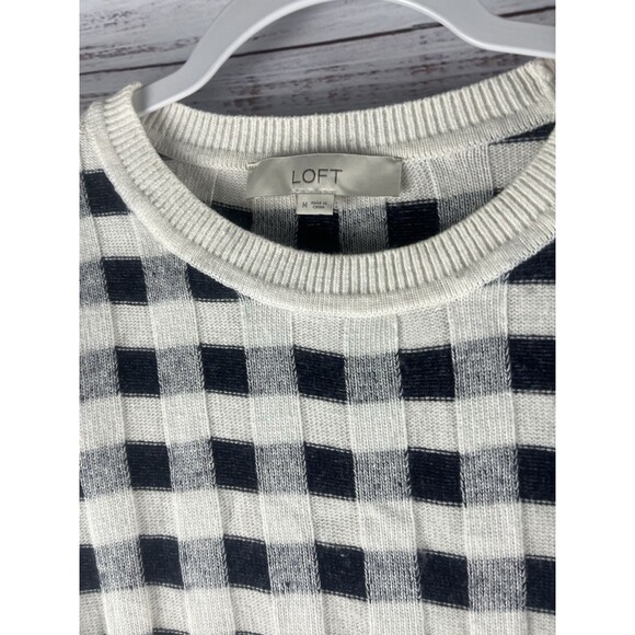 Loft Sweater Women’s Medium Wool Blend Plaid Long Sleeve Crew Neck - Picture 3 of 8